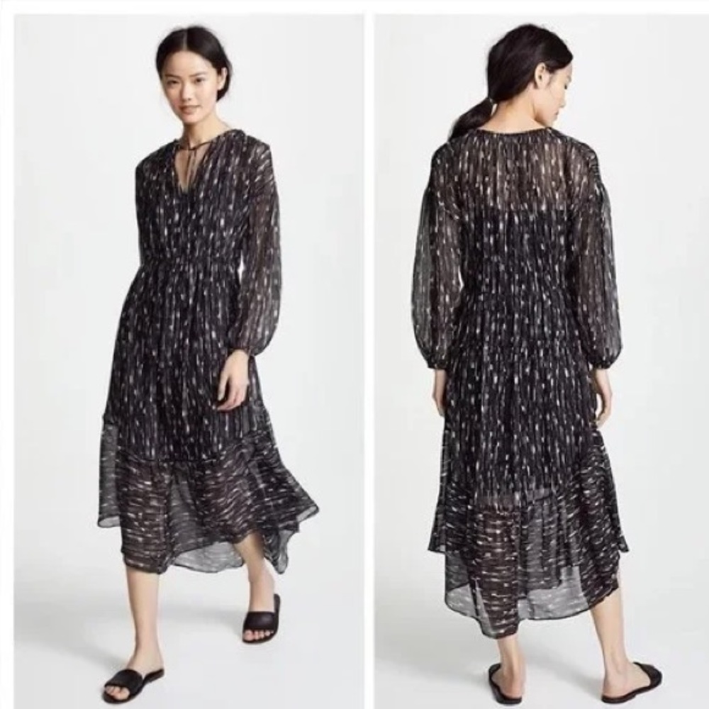 VINCE
Brushstroke Shirred Silk Shift Dress In Black